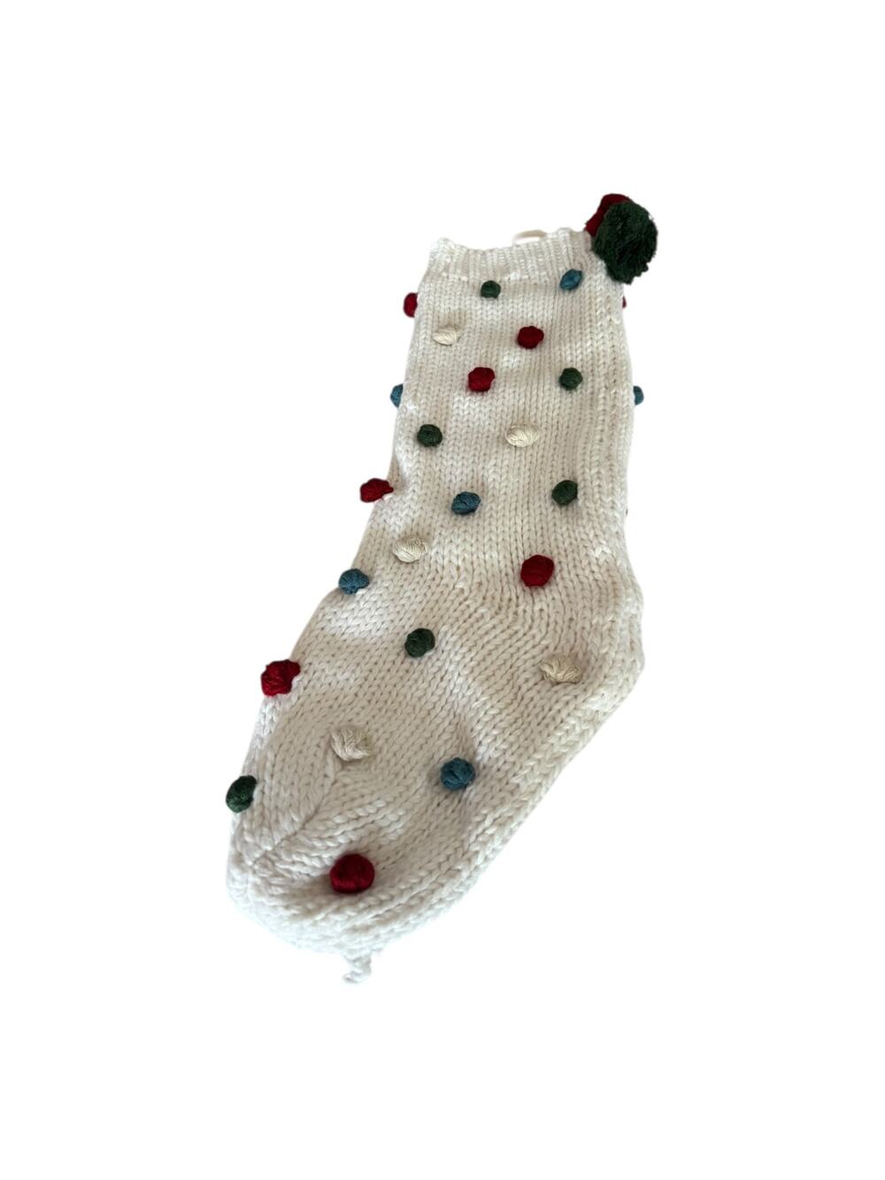 Rachel Zoe Christmas Stocking Knit Colorful Pom Poms